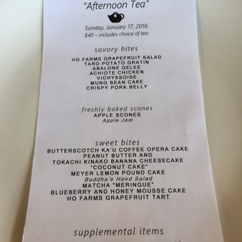 MW Restaurant - January 17 afternoon tea menu - New American Near Me - Honolulu, Hawaii