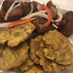 Milah's Cuisine - Fried pork and fried plantain! Great flavor not over done