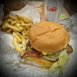 Firing Center Chevron/Bullseye Burgers Subs and more - Bacon cheeseburger