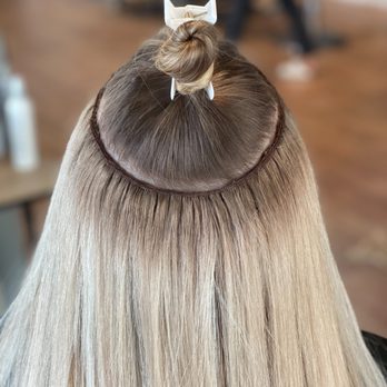 The Burgundy - Placement of a top row... We can install 1-4 rows depending upon natural thickness and the desired outcome with your extensions! - Hair Extensions Near Me - Carmel, Indiana