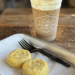 Foxtail Coffee - Latte with cold foam & bacon and cheese egg bites