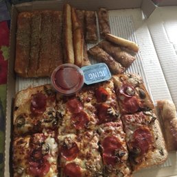a box of pizza and french fries