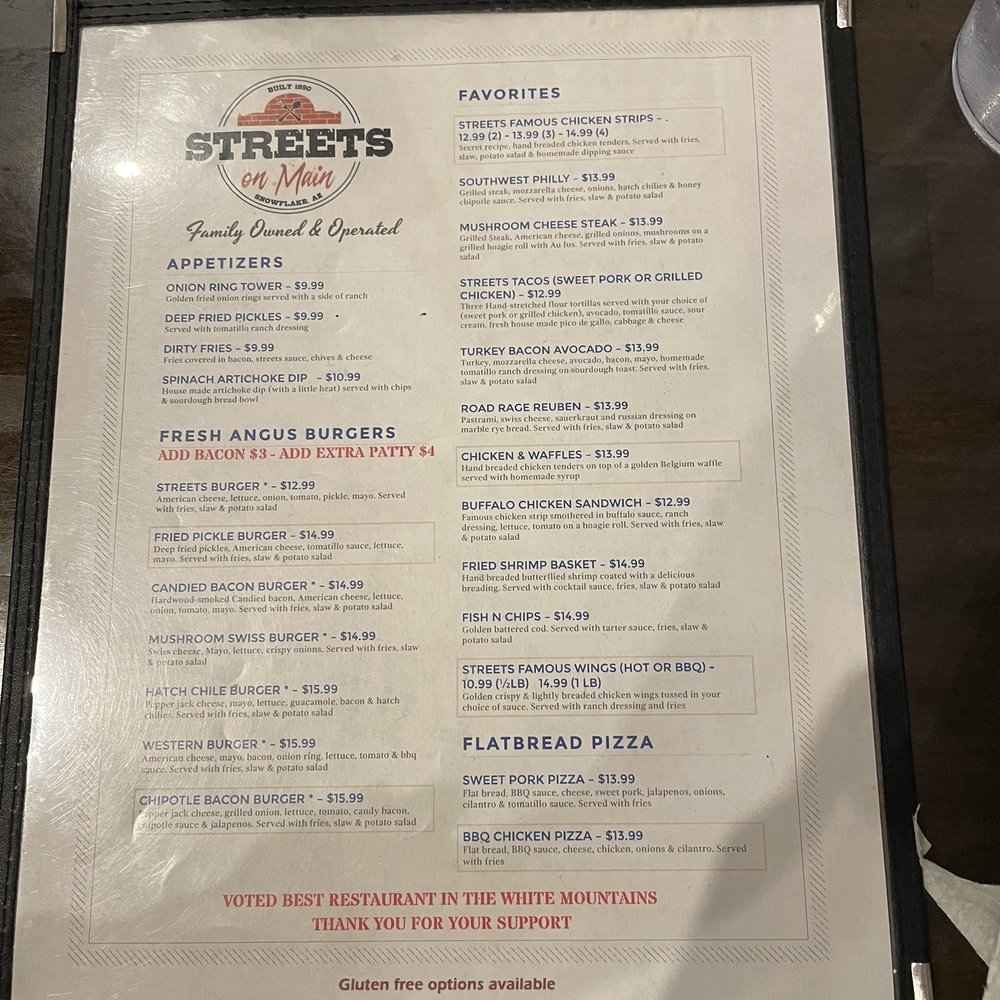 Streets On Main - Menu - American Near Me - Snowflake, Arizona Streets On Main - Menu - American Near Me - Snowflake, Arizona