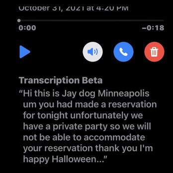 Stray Dog - Transcript of voicemail left by Stray Dog employee. - New American Near Me - Minneapolis, Minnesota