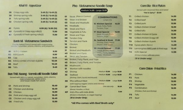 Menu photo 2 Pho Tai Tacoma, WA