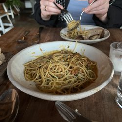 The plating was prettier before we dug in to this fedelini