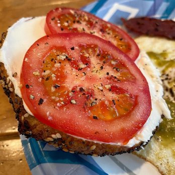 Hank's Bagels - Everything bagel with cream cheese and tomato topped with lemon pepper :-p yummy!! - Coffee & Tea Near Me - Burbank, California Hank's Bagels - Everything bagel with cream cheese and tomato topped with lemon pepper :-p yummy!! - Coffee & Tea Near Me - Burbank, California