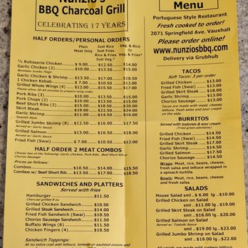 Nunzio's BBQ Charcoal Grill - menu - Portuguese Near Me - Vauxhall, New Jersey Nunzio's BBQ Charcoal Grill - menu - Portuguese Near Me - Vauxhall, New Jersey