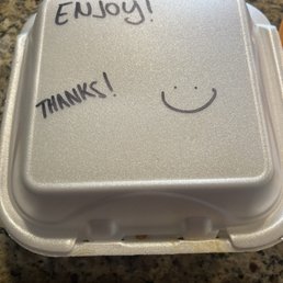 Nice message on the take out container Nice message on the take out container