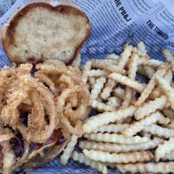 Wapogasset Waterside Bar & Grill - Haystack burger and fries