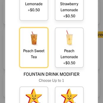 Hardee's - Peach Sweet Tea: No additional charge. - Burgers Near Me - Carrollton, Georgia