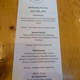 Prix Fixe Menu for 4/16/25