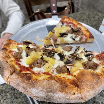 2 Brother's Pizza - We ordered sausage and mushroom and accidentally had pineapple added but absolutely delicious!! Look at that crust too! - Pizza Near Me - Riverside, California 2 Brother's Pizza - We ordered sausage and mushroom and accidentally had pineapple added but absolutely delicious!! Look at that crust too! - Pizza Near Me - Riverside, California