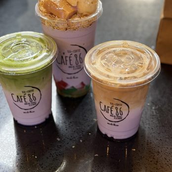 Cafe 86 - Ube Matcha Latte, Upside Down Halo Halo,  Ube Mocha Latte - Desserts Near Me - Burbank, California