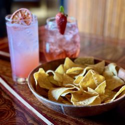 Chips & Salsa, Blood Orange Margarita, Strawberry Sangria