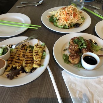 SAUCY'S THAI & PHO - Chicken Satay, Pork Dumplings & #3 Hot Papaya Salad - Thai Near Me - Plano, Texas