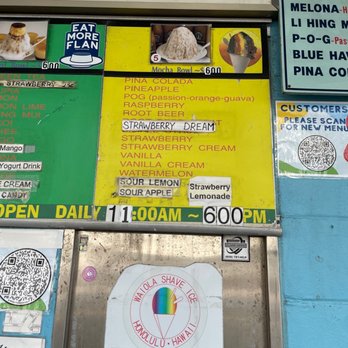 Waiola Shave Ice - Menu - Ice Cream & Frozen Yogurt Near Me - Honolulu, Hawaii