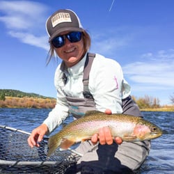 Riverside Anglers - Guide Nichole with a beautiful Madison River Rainbow!