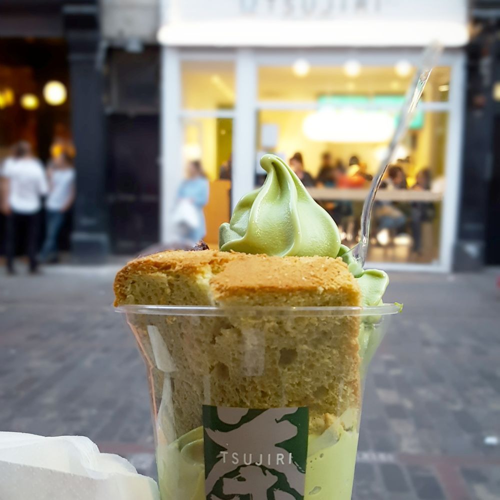 Tsujiri - Matcha Ice Cream Sundaes No3 with chiffon cake, red beans and cornflakes. (£4.95) - Tea Rooms Near Me - London, XGL Tsujiri - Matcha Ice Cream Sundaes No3 with chiffon cake, red beans and cornflakes. (£4.95) - Tea Rooms Near Me - London, XGL