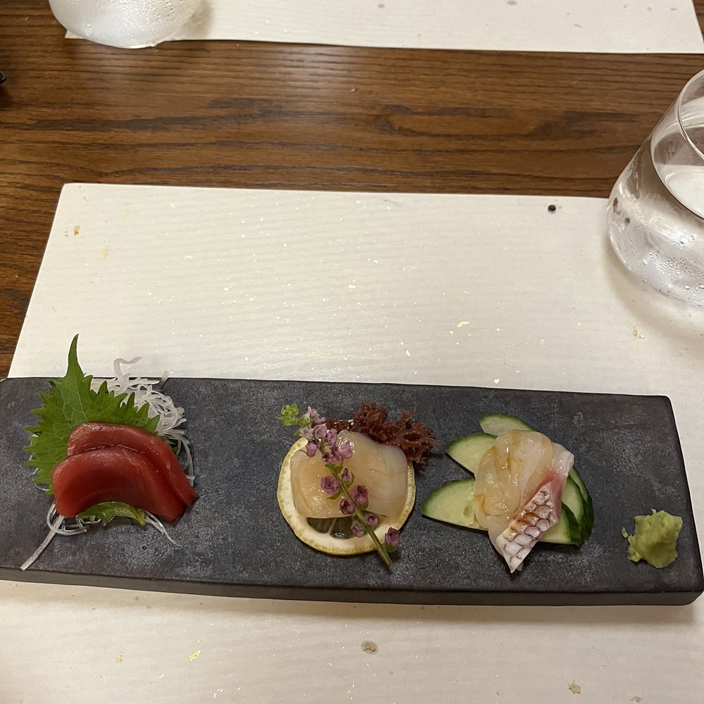 Takumi-Tei - Left to right: tuna, scallops, sea bream - Japanese Near Me - Lake Buena Vista, Florida Takumi-Tei - Left to right: tuna, scallops, sea bream - Japanese Near Me - Lake Buena Vista, Florida