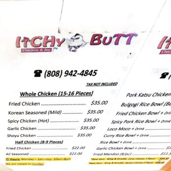 Itchy Butt - Menu - Korean Near Me - Honolulu, Hawaii