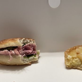 Moulin - My day-old ham & cheese baguette sandwich & pear tart that I refuse to throw away. They still taste amazing. - Cafes Near Me - Laguna Beach, California