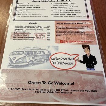 60's Cafe & Diner - Drink menu - Burgers Near Me - Lincoln City, Oregon 60's Cafe & Diner - Drink menu - Burgers Near Me - Lincoln City, Oregon