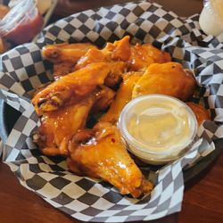 MicGinny's on the River - Hot sweet Chicken wings and blue cheese
