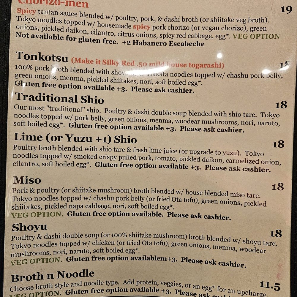 Baka Umai Ramen Den - Menu - Ramen Near Me - Portland, Oregon