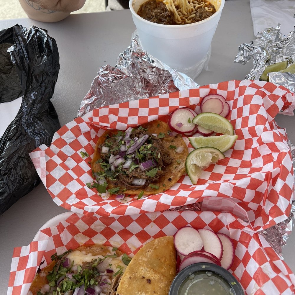 Birria tacos and birria ramen