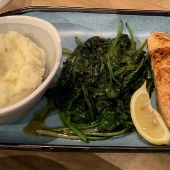 The Salty Mule - Grilled salmon and mashed potatoes w spinach. - Seafood Near Me - Canton, Georgia