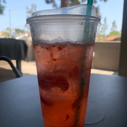 Strawberry refresher is super awesome with big chunks of strawberries. Great summer drink.