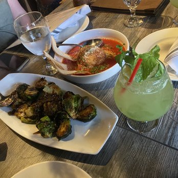 Rusticucina - Brussels Sprouts, Crispy Burrata and cucumber cocktail - Italian Near Me - San Diego, California