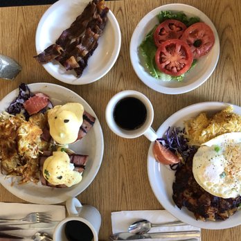 Glo's - Eggs Benedict, Homemade Corned Beef Hash (sub toast with grilled tomatoes), side of bacon :) - Breakfast & Brunch Near Me - Seattle, Washington Glo's - Eggs Benedict, Homemade Corned Beef Hash (sub toast with grilled tomatoes), side of bacon :) - Breakfast & Brunch Near Me - Seattle, Washington