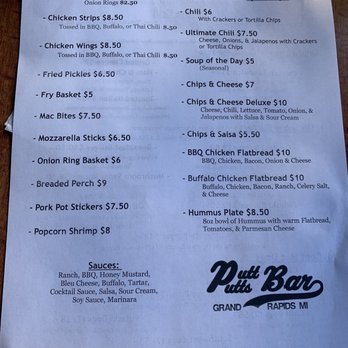 Putt-Putt's Bar - Menu - Sports Bars Near Me - Grand Rapids, Michigan
