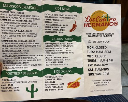 Menu photo 2 Taqueria Los 4 Hermanos Warminster, PA
