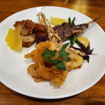 Kiu Japanese Restaurant - entree sampler (New Zealand Lamb, Amazu Chicken, Calamari) - Japanese Near Me - Markham, Ontario Kiu Japanese Restaurant - entree sampler (New Zealand Lamb, Amazu Chicken, Calamari) - Japanese Near Me - Markham, Ontario