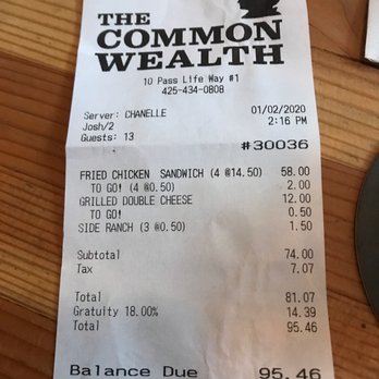 The Commonwealth - Strange reciept...? With strange charges...? - Burgers Near Me - Snoqualmie Pass, Washington The Commonwealth - Strange reciept...? With strange charges...? - Burgers Near Me - Snoqualmie Pass, Washington