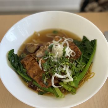 Sesame Dinette - Vegetarian "duck" noodle soup with Egg noodles - Vietnamese Near Me - Long Beach, California