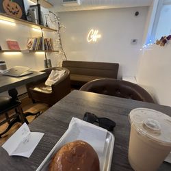 Baked Bar - Upstairs sitting area   Vegan Breakfast Sandwich  Vanilla Latte