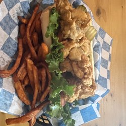 Fish Hook Grill - Oyster Po Boy and North Carolina sweet potato fries