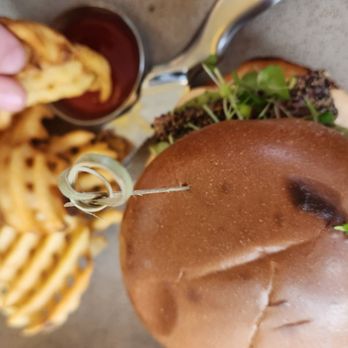 OEB Breakfast - Langley - Tuna Burger w waffle fries - Breakfast & Brunch Near Me - Langley, British Columbia