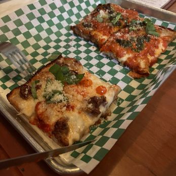 Quarter Sheets - Bianca (foreground) Sicilian corner (back) - Pizza Near Me - Los Angeles, California Quarter Sheets - Bianca (foreground) Sicilian corner (back) - Pizza Near Me - Los Angeles, California