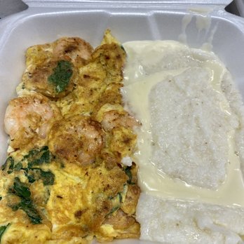 Scramble Club - Shrimp Omelette with Cheese Grits !!!! Yum... - Breakfast & Brunch Near Me - Philadelphia, Pennsylvania Scramble Club - Shrimp Omelette with Cheese Grits !!!! Yum... - Breakfast & Brunch Near Me - Philadelphia, Pennsylvania