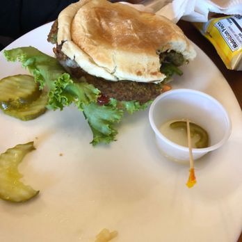 Mom's Kitchen - Veggie burger with jalapeños, pickles, & chips. - Breakfast & Brunch Near Me - Lake Worth, Florida
