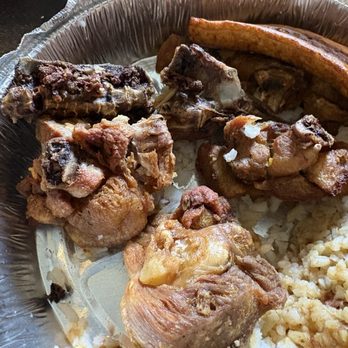 Cali Tajadas - This is chicharon de pollo with rice and beans and maduro - Colombian Near Me - Bay Ridge, New York