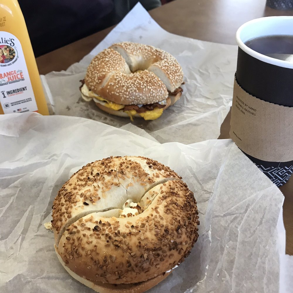Bagel Cafe - Onion bagel and bacon egg & cheese - Coffee & Tea Near Me - Bedford, New Hampshire Bagel Cafe - Onion bagel and bacon egg & cheese - Coffee & Tea Near Me - Bedford, New Hampshire