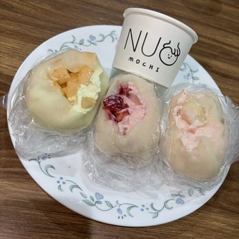 Nuo Mochi - Left to right: Melon Bobo Mochi, Strawberry Bobo Mochi, Peach Bobo Mochi - Desserts Near Me - Monterey Park, California Nuo Mochi - Left to right: Melon Bobo Mochi, Strawberry Bobo Mochi, Peach Bobo Mochi - Desserts Near Me - Monterey Park, California