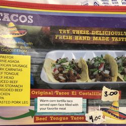 Tacos El Costalilla - Taco menu