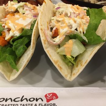 Bonchon Schaumburg - Chicken Bulgogi tacos with coleslaw and lettuce (flour tortilla). Very delicious! - Korean Near Me - Schaumburg, Illinois Bonchon Schaumburg - Chicken Bulgogi tacos with coleslaw and lettuce (flour tortilla). Very delicious! - Korean Near Me - Schaumburg, Illinois